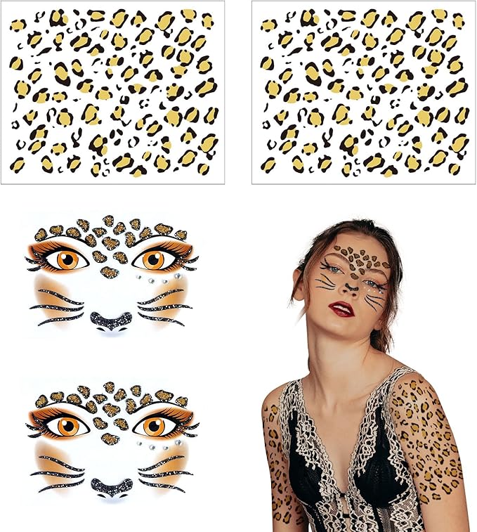 Tatuaże tymczasowe panterka leopard face body art impreza 6 arkuszy Główne zdjęcie produktu