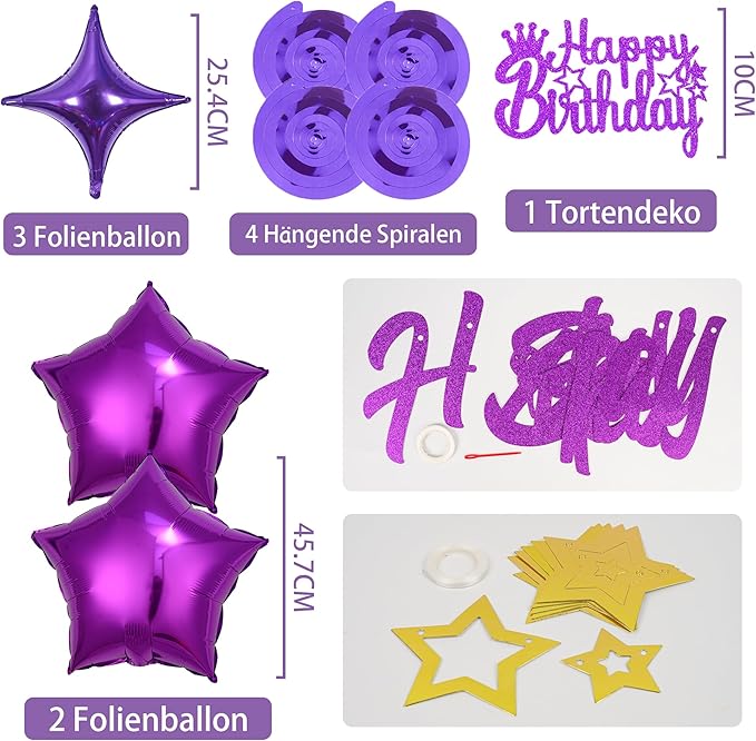 Zestaw dekoracji urodzinowych Balony Urodzinowe Happy Birthday fioletowe girlandy