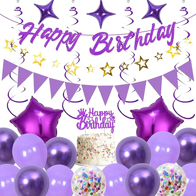 Zestaw dekoracji urodzinowych Balony Urodzinowe Happy Birthday fioletowe girlandy