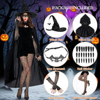 Kostium czarownicy Halloween damski peleryna kapelusz maska zestaw