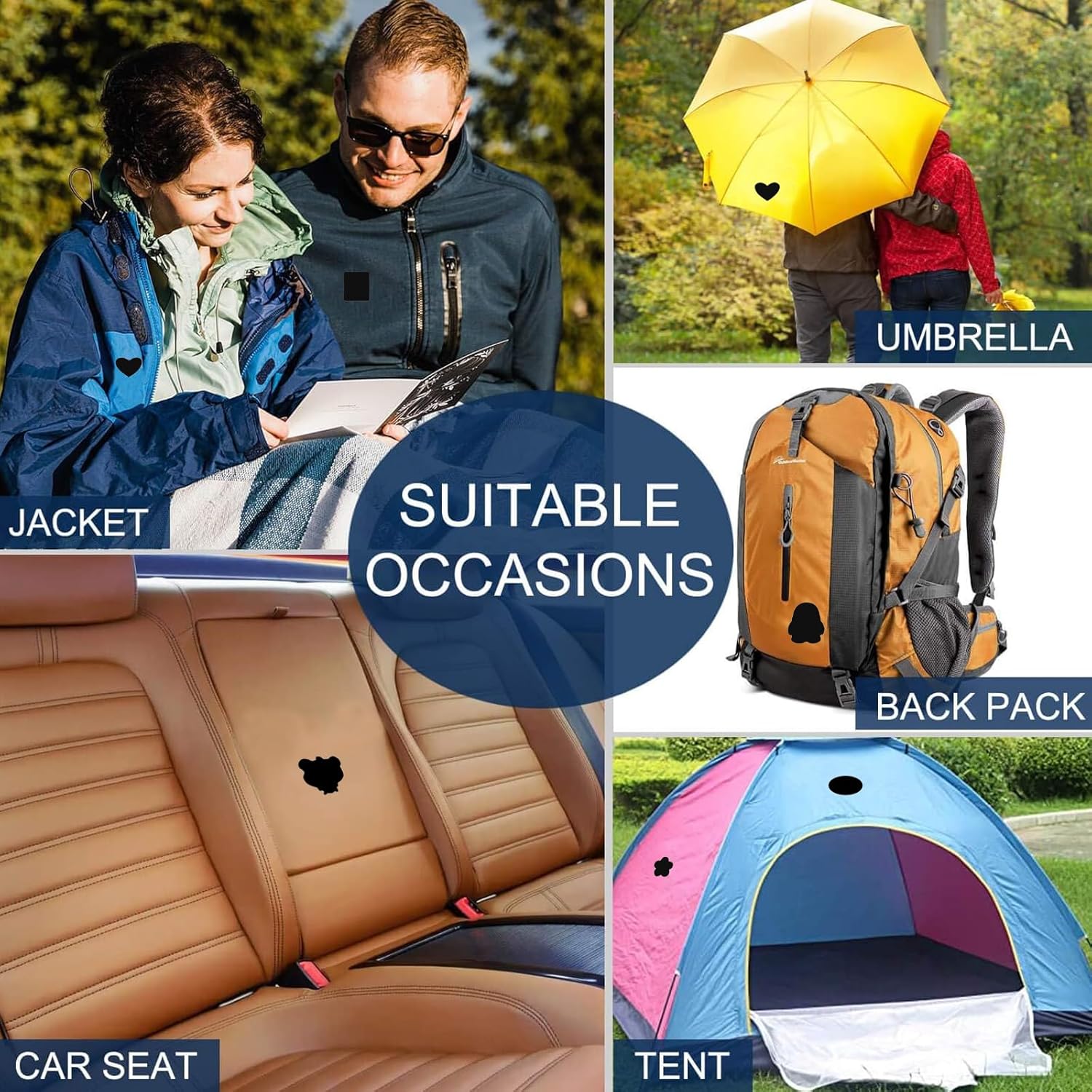 Łatki Samoprzylepne Wodoodporne Naszywki Czarne Uniwersalne Mix kształów