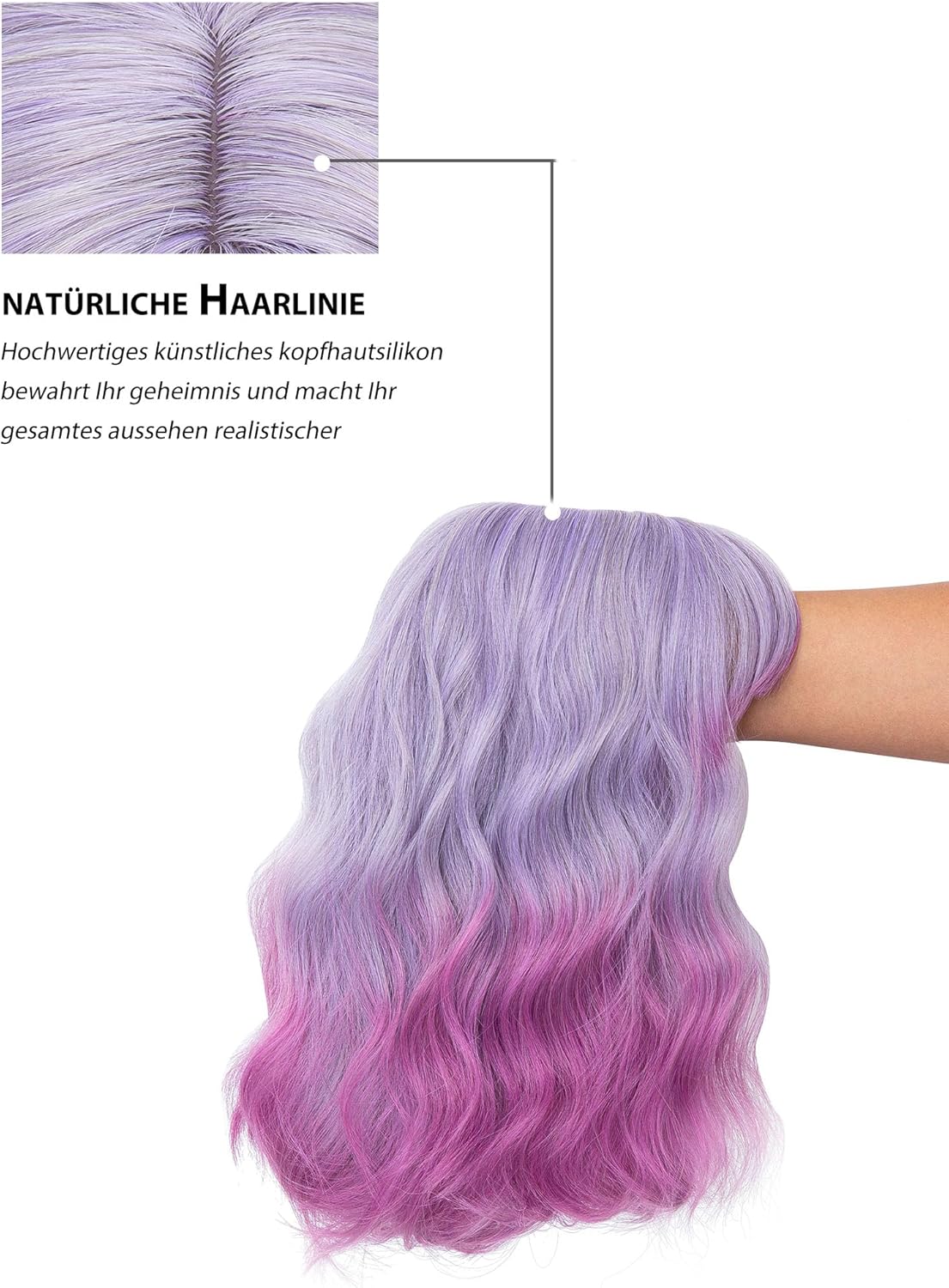 Peruka Ombre Fioletowo Różowa Falowana Krótki Bob z Grzywką Pastelowa Cosplay