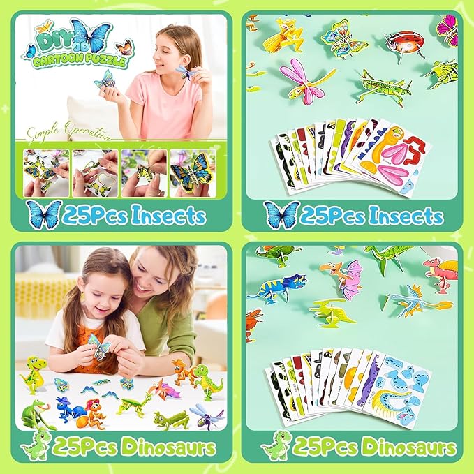 Zestaw dla dzieci DINOZAURY bańki mydlane + puzzle FIGURKI 3D owady