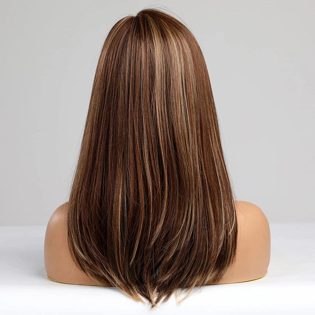 Peruka damska brązowa prosta z grzywką 55 cm naturalny efekt ombre