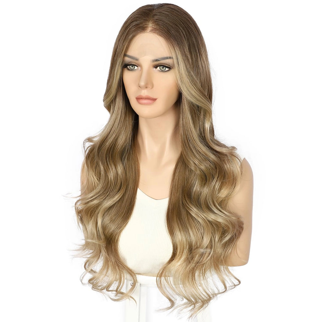 Długa peruka fale ombre blond brąz naturalna koronka lace front 60 cm