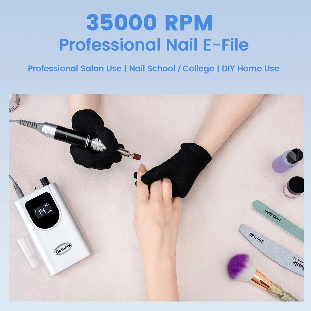 Frezarka do paznokci Delanie 35000 RPM – bezprzewodowa, z zestawem frezów i LCD