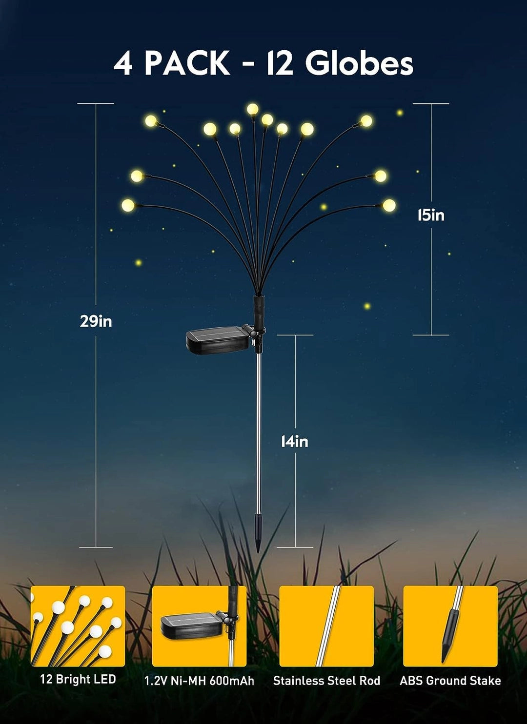 Lampki solarne LED ogrodowe 4x12 kulek – efekt świetlików