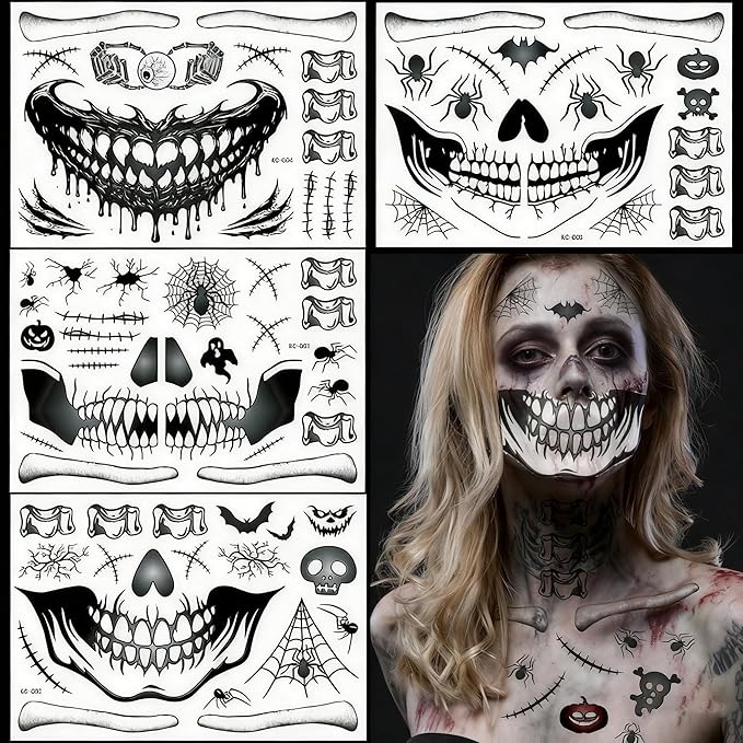 Zestaw tatuaże wodne tymczasowe Halloween Straszne Usta 4 arkusze