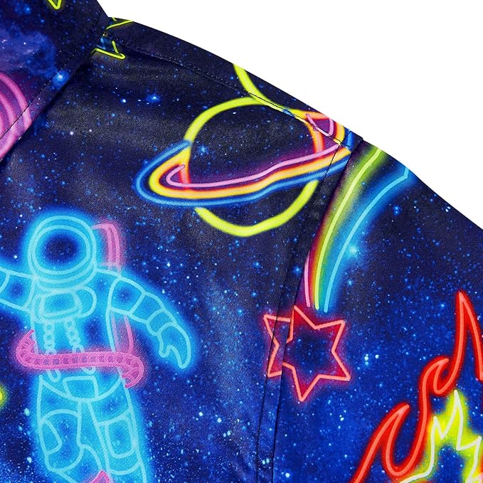 Męska Koszula Imprezowa Kosmiczny Wzór Kosmos Astronauta Planety Neon Rozmiar M Casual