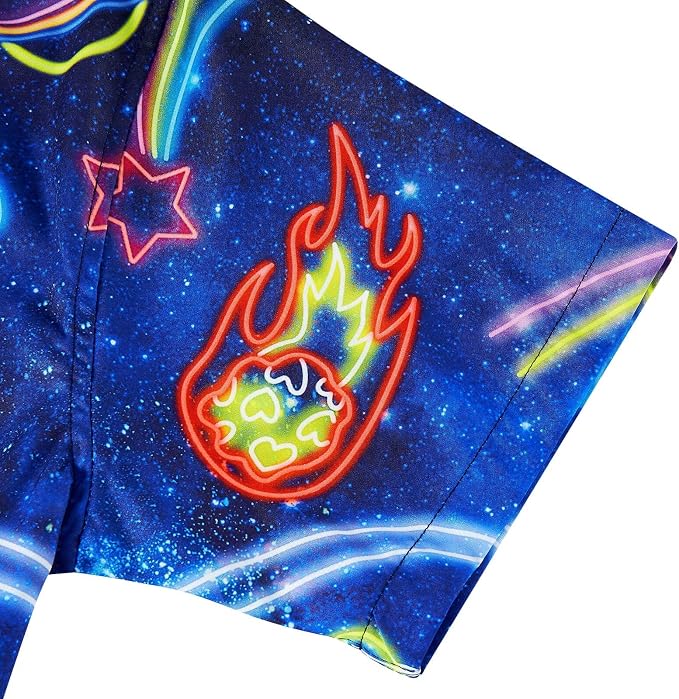 Męska Koszula Imprezowa Kosmiczny Wzór Kosmos Astronauta Planety Neon Rozmiar M Casual