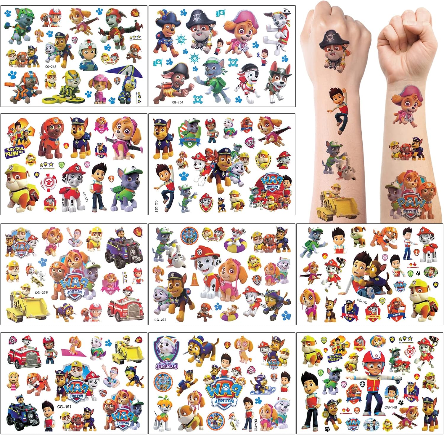 ZESTAW Tatuaży PSI PATROL Tatuaże dla Dzieci Zmywalne Wodne 10 arkuszy