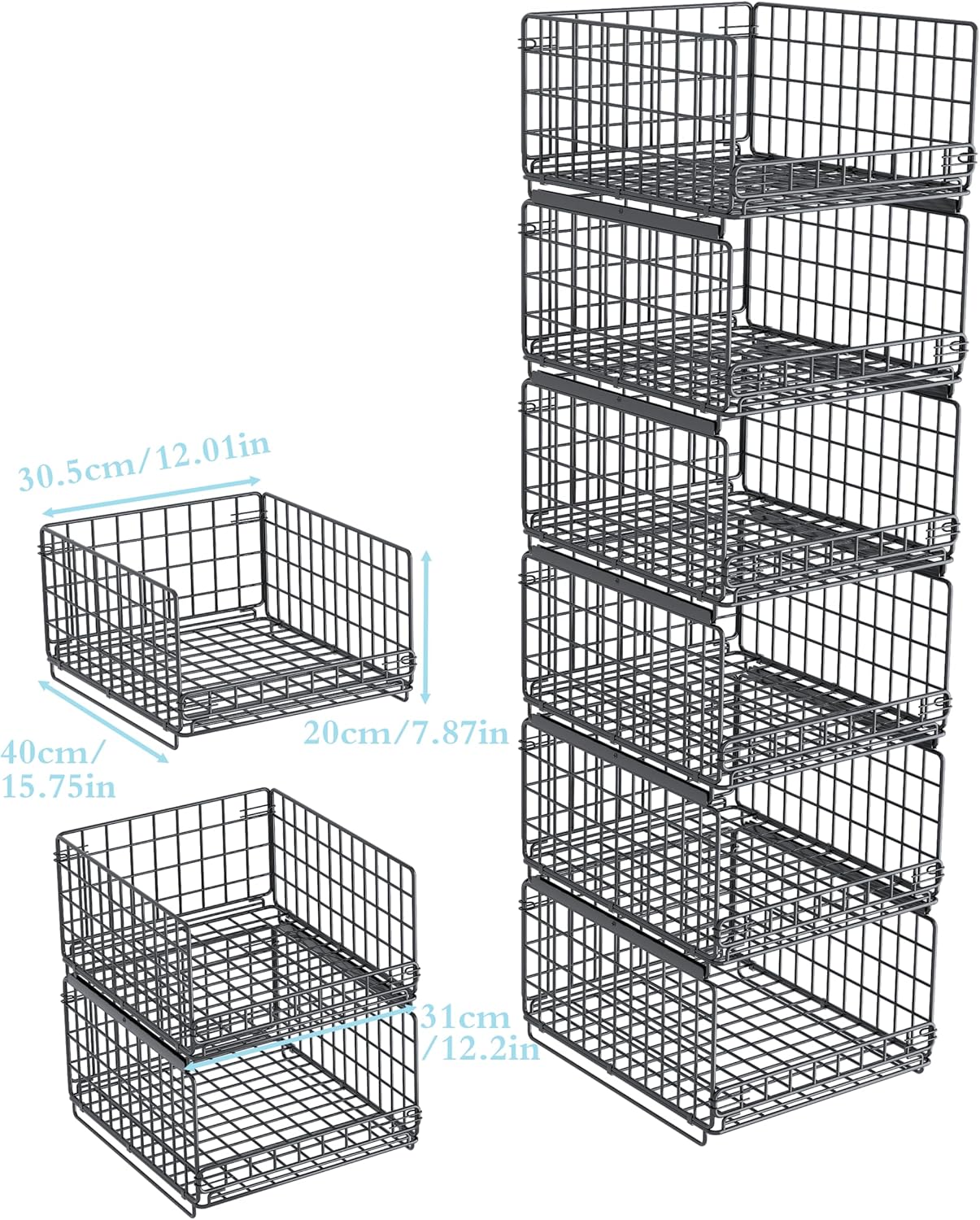 Kosze metalowe do SZAFY KUCHNI 6 szt. organizery 40x30x20 cm Metalowe Półki Szuflady CZARNE