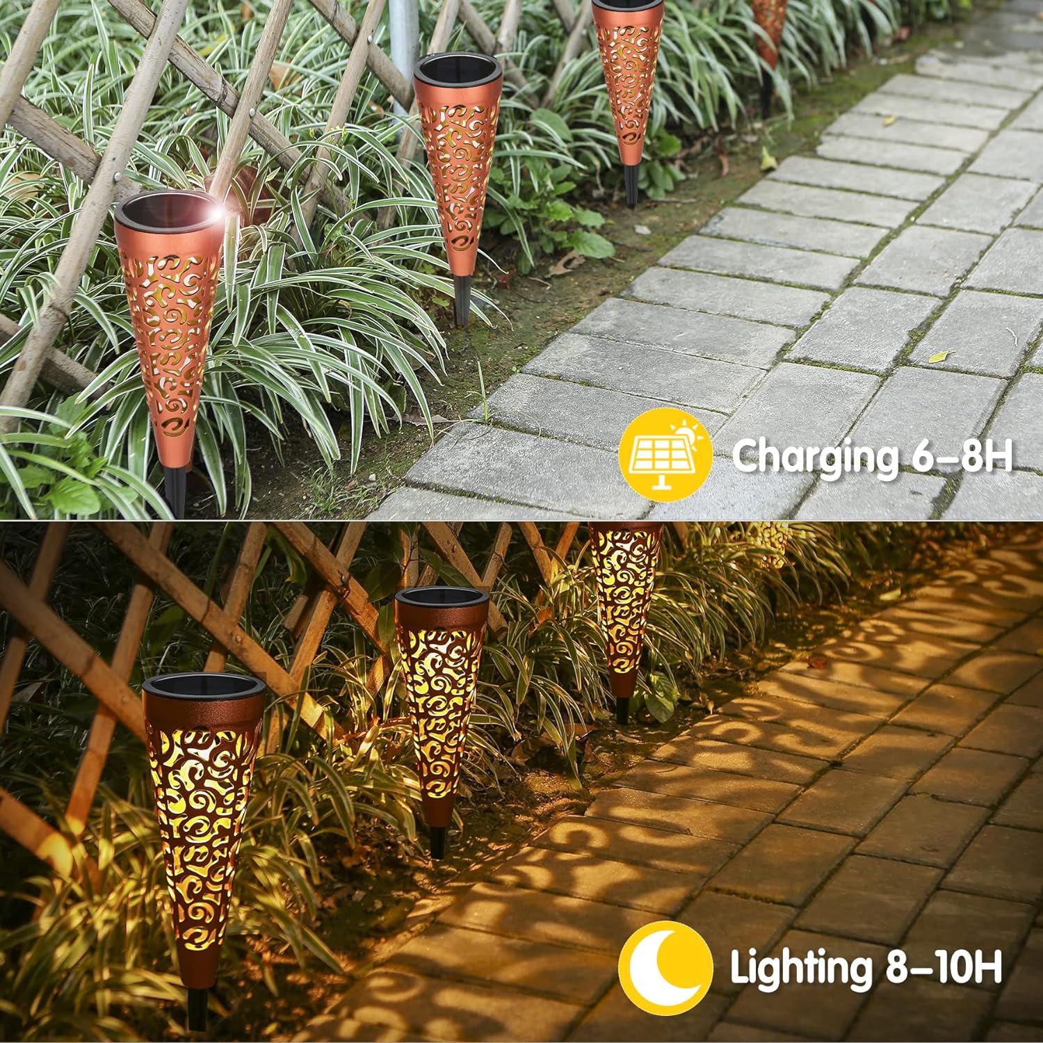 Bonsery Lampki Solarne Ażurowe Wbijane LED Lampa Solarna Komplet 6 Sztuk
