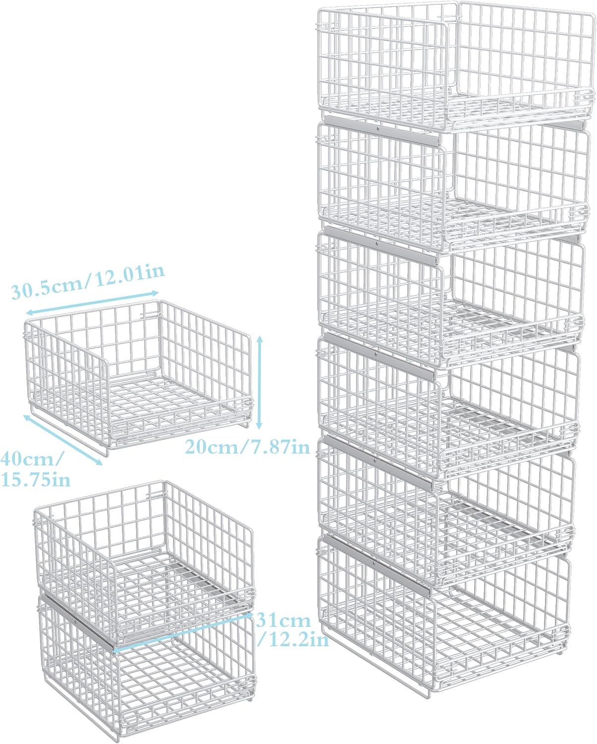Kosze metalowe do SZAFY KUCHNI 6 szt. organizery 40x30x20 cm Metalowe Półki Szuflady BIAŁE