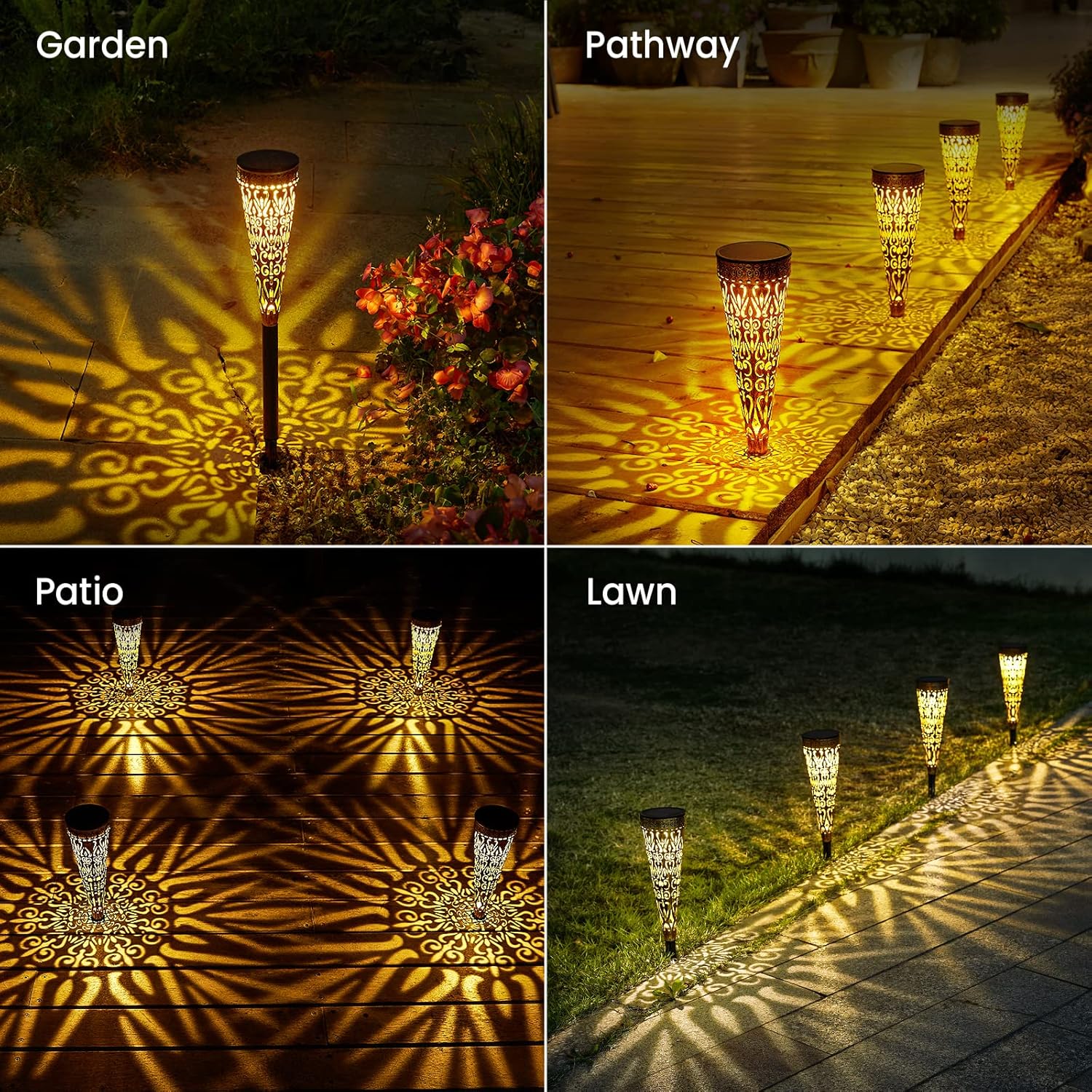 Lampki Solarne Ażurowe Wbijane LED Lampa Solarna Komplet 4 Sztuki