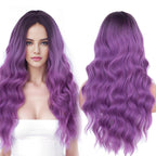 Długa Peruka Fioletowa Fioletowe Włosy Długie 60cm Kręcone Przebranie Cosplay Anime