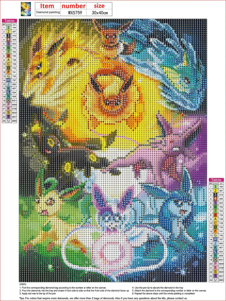 Duży Zestaw Do Haftu Diamentowego dla Dzieci z POKEMONAMI Pokemony 30x40cm Drugie zdjęcie produktu