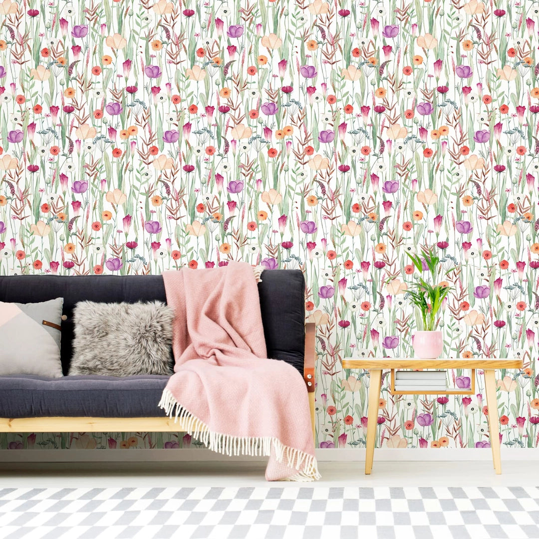 Tapeta Okleina Meblowa samoprzylepna 44,5 x 900 cm kwiaty akwarela łąka boho styl vintage
