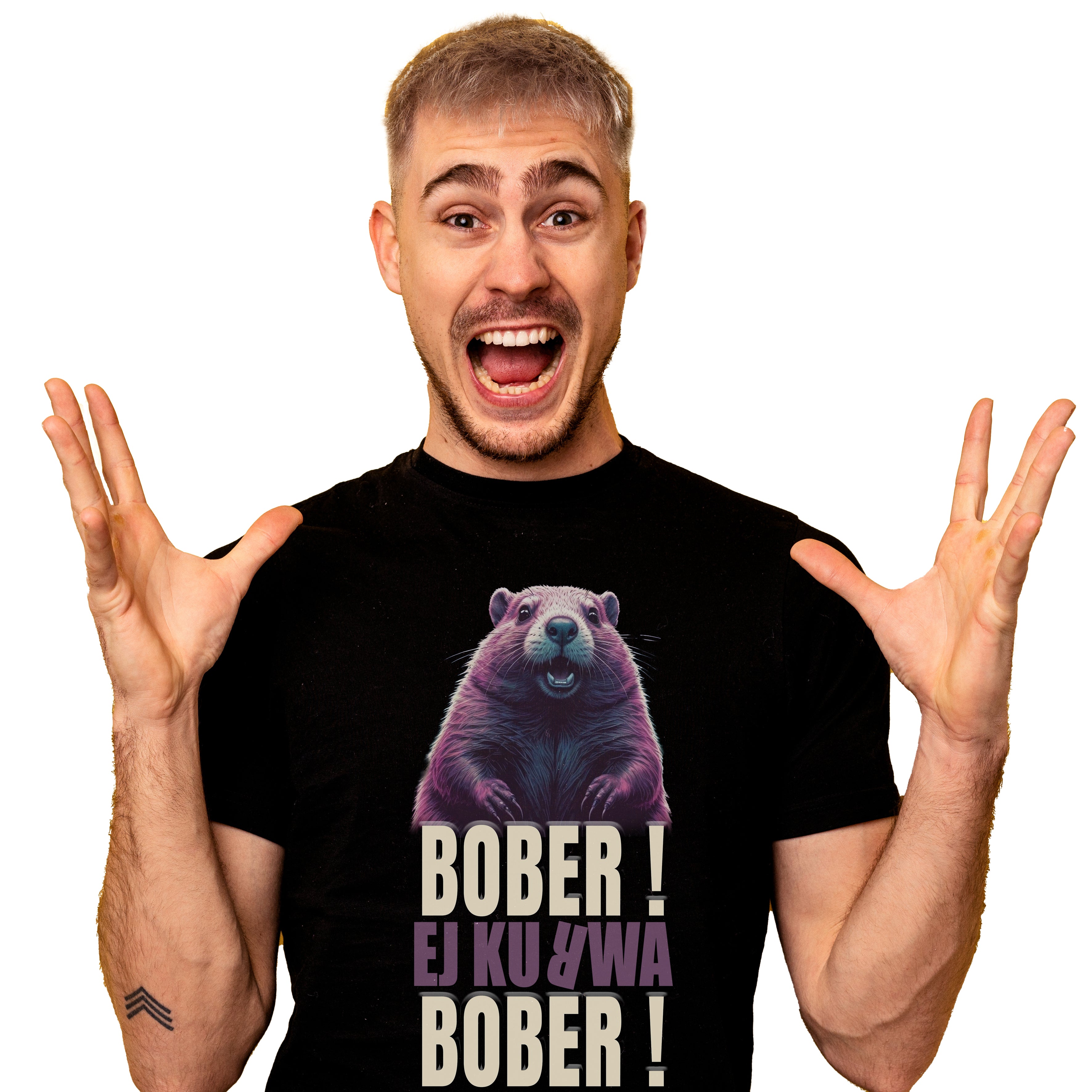 Koszulka Męska T-Shirt Bóbr Bober z Bobrem Filmik Mem - Czarna - S-2XL BOBER01 Główne zdjęcie produktu