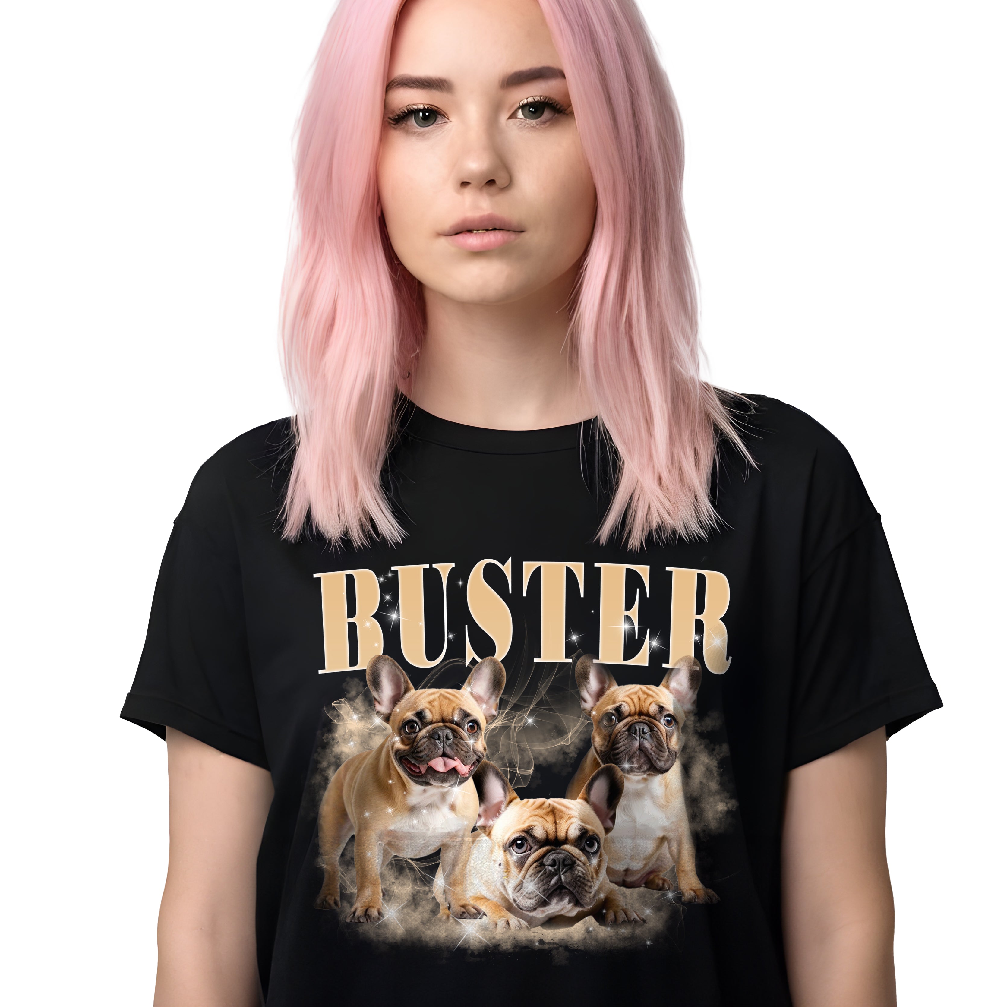 Personalizowana Koszulka Bawełniana Bootleg z Twoim Psem Rap Retro Vintage T-Shirt ze zdjęciami Psa Pupila