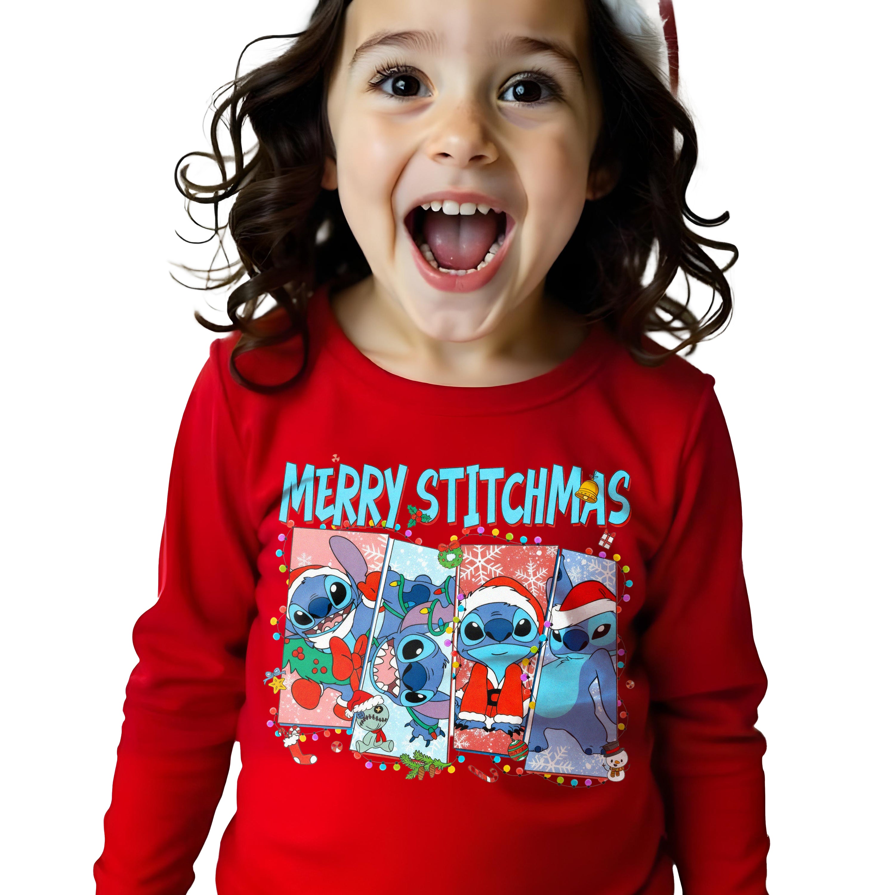 Koszulka Bluzka świąteczna z długim rękawem Stitch na święta Mikołajki Bawełniana Gruba E47 Drugie zdjęcie produktu