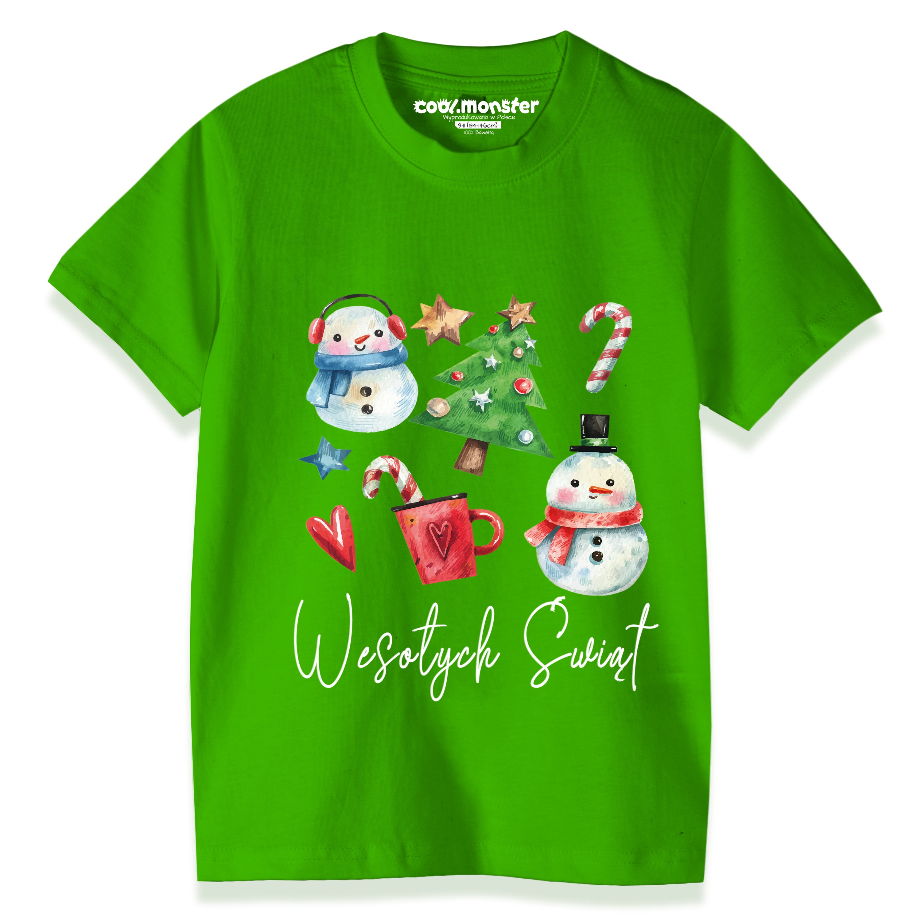 Świąteczna Bawełniana Koszulka T-Shirt - napis Wesołych Świąt - dziecięca C04