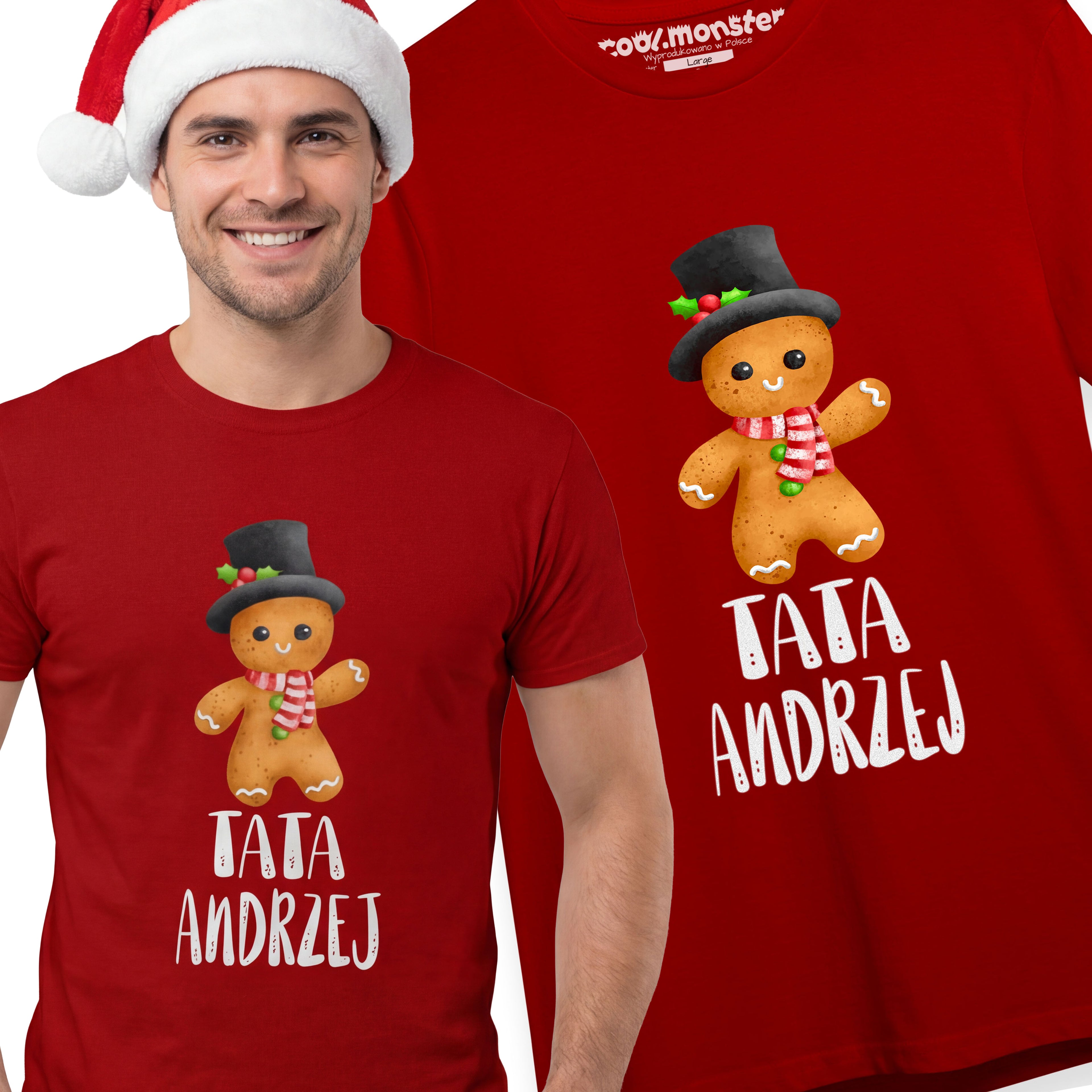 Świąteczna Koszulka Unisex T-Shirt dla Rodziny/Grupy - z imieniem i piernikiem - CHR014