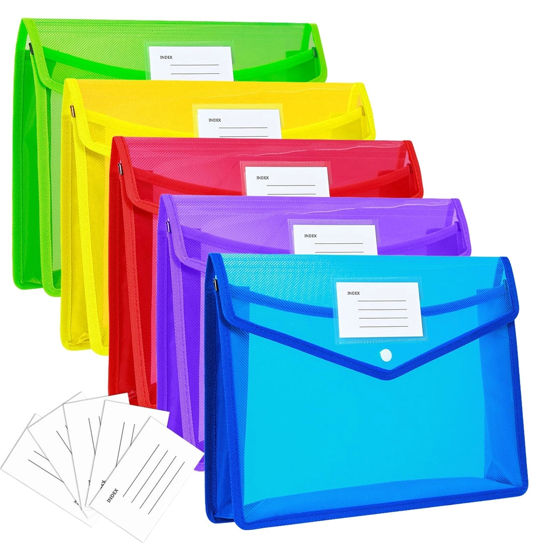 Teczki kopertowe A4 5 szt. – kolorowe organizery na dokumenty z zatrzaskiem