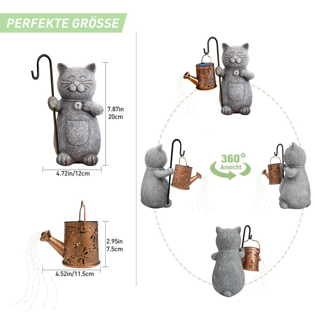 Świecąca Figurka LED Lampka Solarna Ogrodowa Zabawna Kot z Konewką