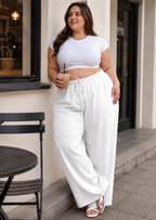Spodnie Letnie Lekkie Białe Damskie Wiskoza + Len Plus Size XXL