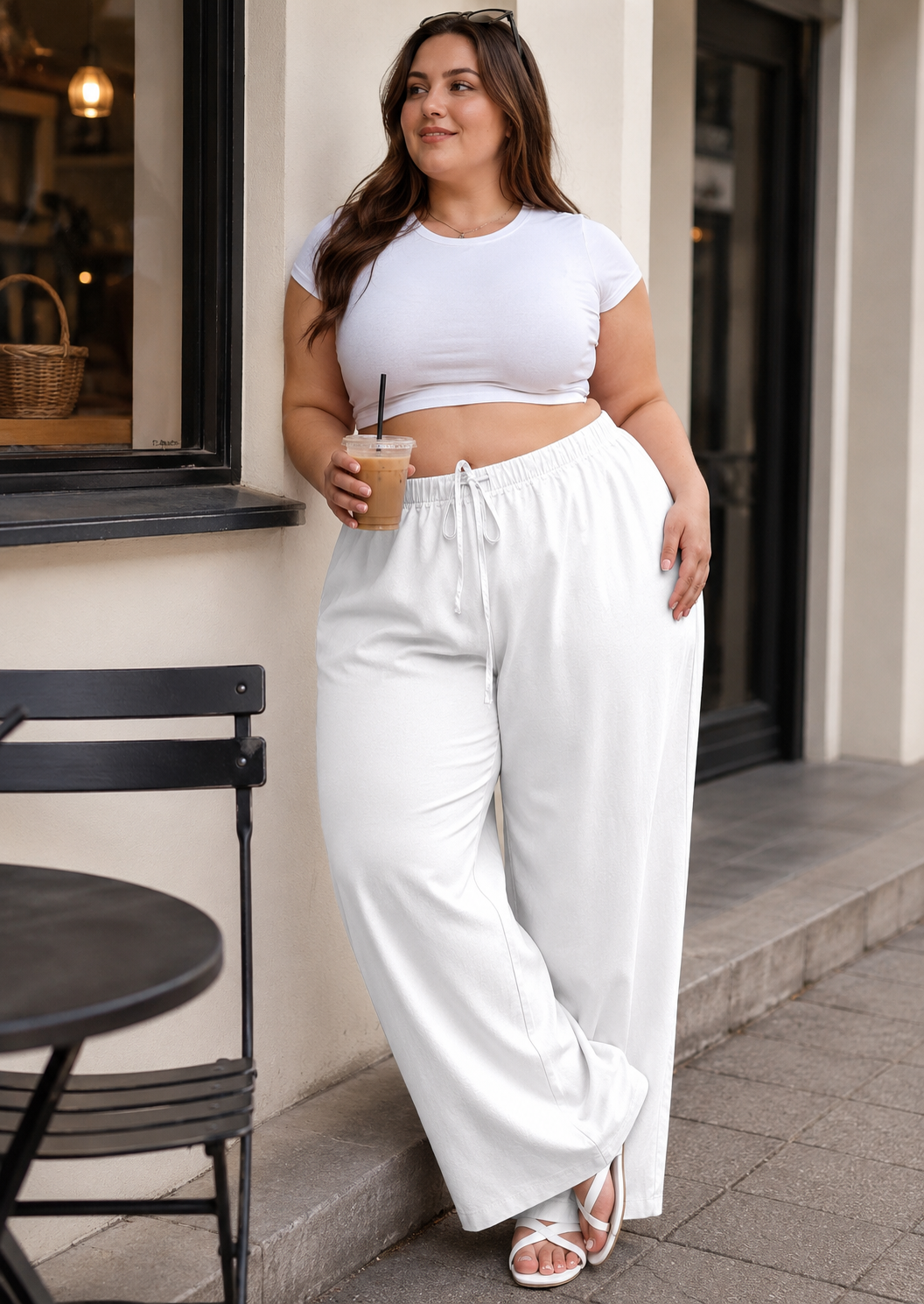 Spodnie Letnie Lekkie Białe Damskie Wiskoza + Len Plus Size XXL