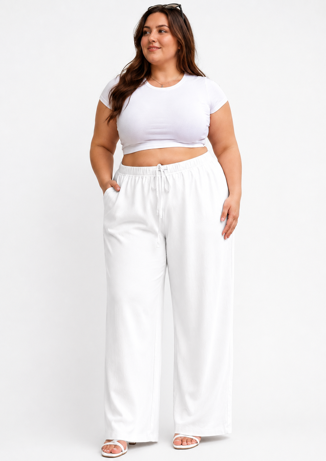Spodnie Letnie Lekkie Białe Damskie Wiskoza + Len Plus Size XXL