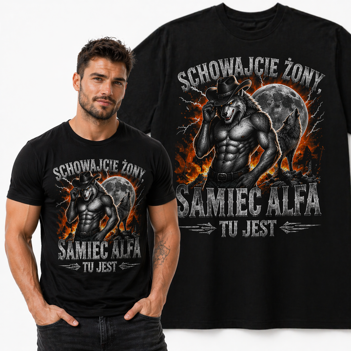 Koszulka Męska Śmieszna Samiec Alfa T-Shirt Idealna na Prezent dla Męża Brata Chłopaka 26_18