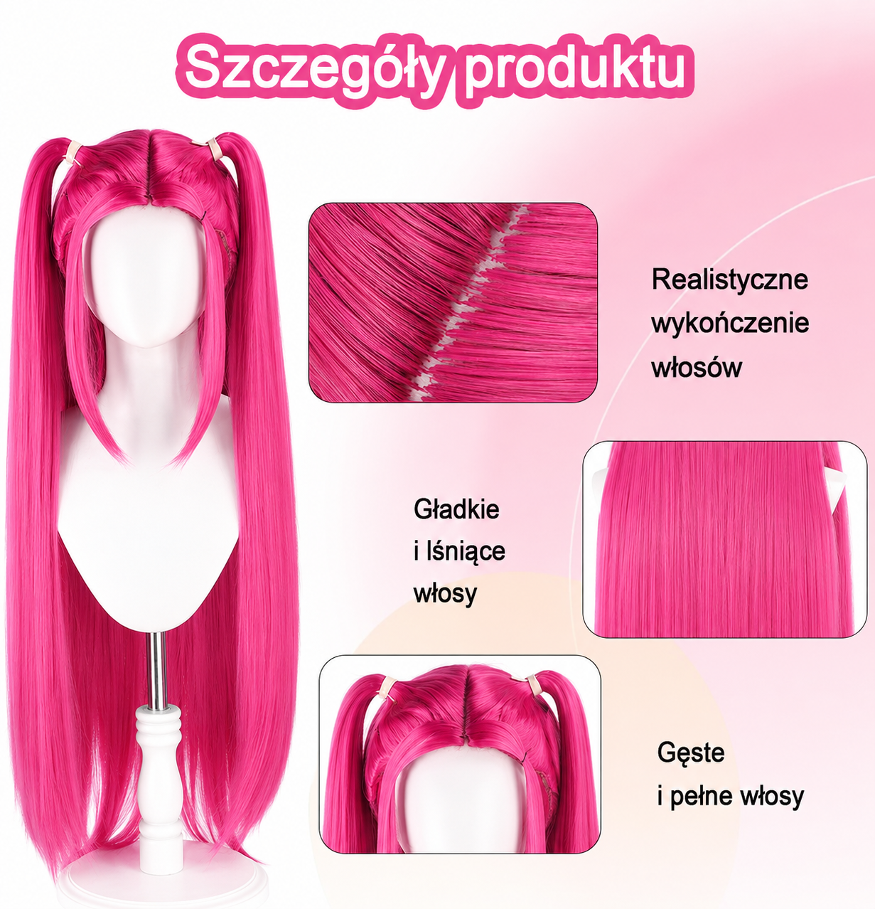 Peruka K-Popowe Łowczynie Demonów MIRA Różowe Neonoe Włosy Fryzura Cosplay Drugie zdjęcie produktu
