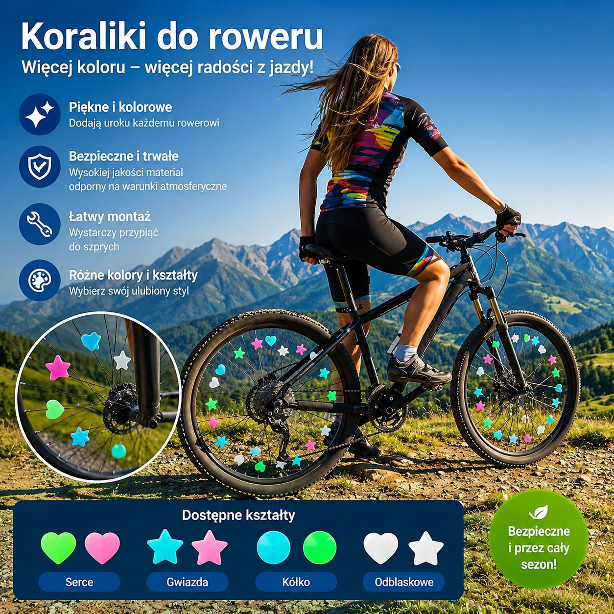 Kolorowe Odblaskowe Koraliki do roweru dla dzieci dorosłych Pastele 108 sztuk zestaw