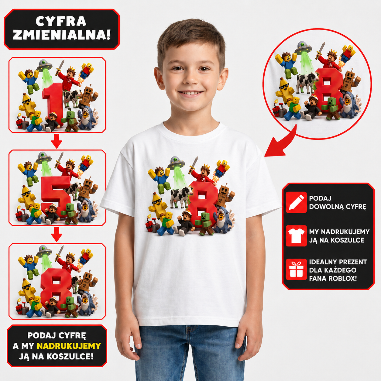 Personalizowana Koszulka z Cyfrą na Urodziny z gry Roblox Dziecięca - Personalizowana 26_21