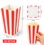 Pudełka na Popcorn Amerykańskie Mini Opakowania 30 szt Czerwono-Białe Paski