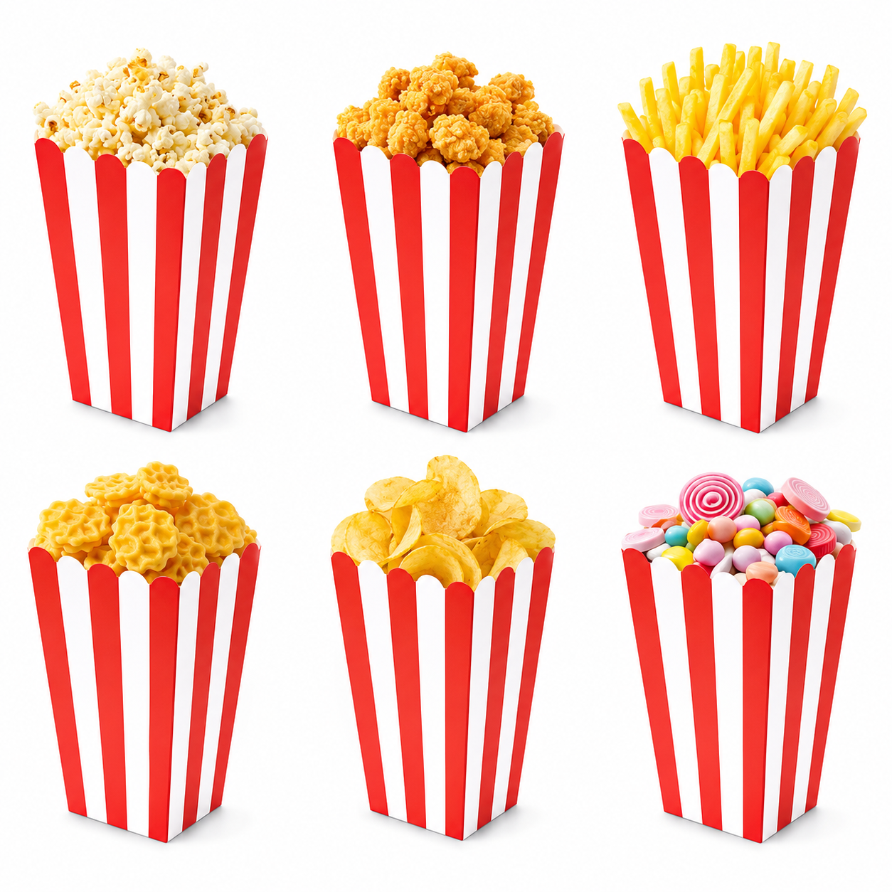 Pudełka na Popcorn Amerykańskie Mini Opakowania 30 szt Czerwono-Białe Paski