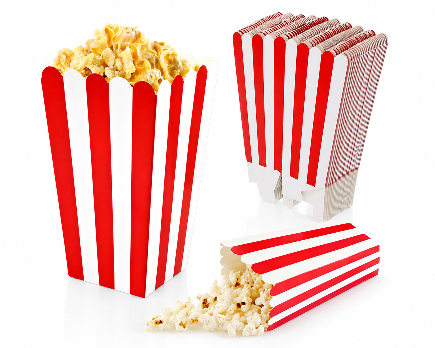 Pudełka na Popcorn Amerykańskie Mini Opakowania 30 szt Czerwono-Białe Paski