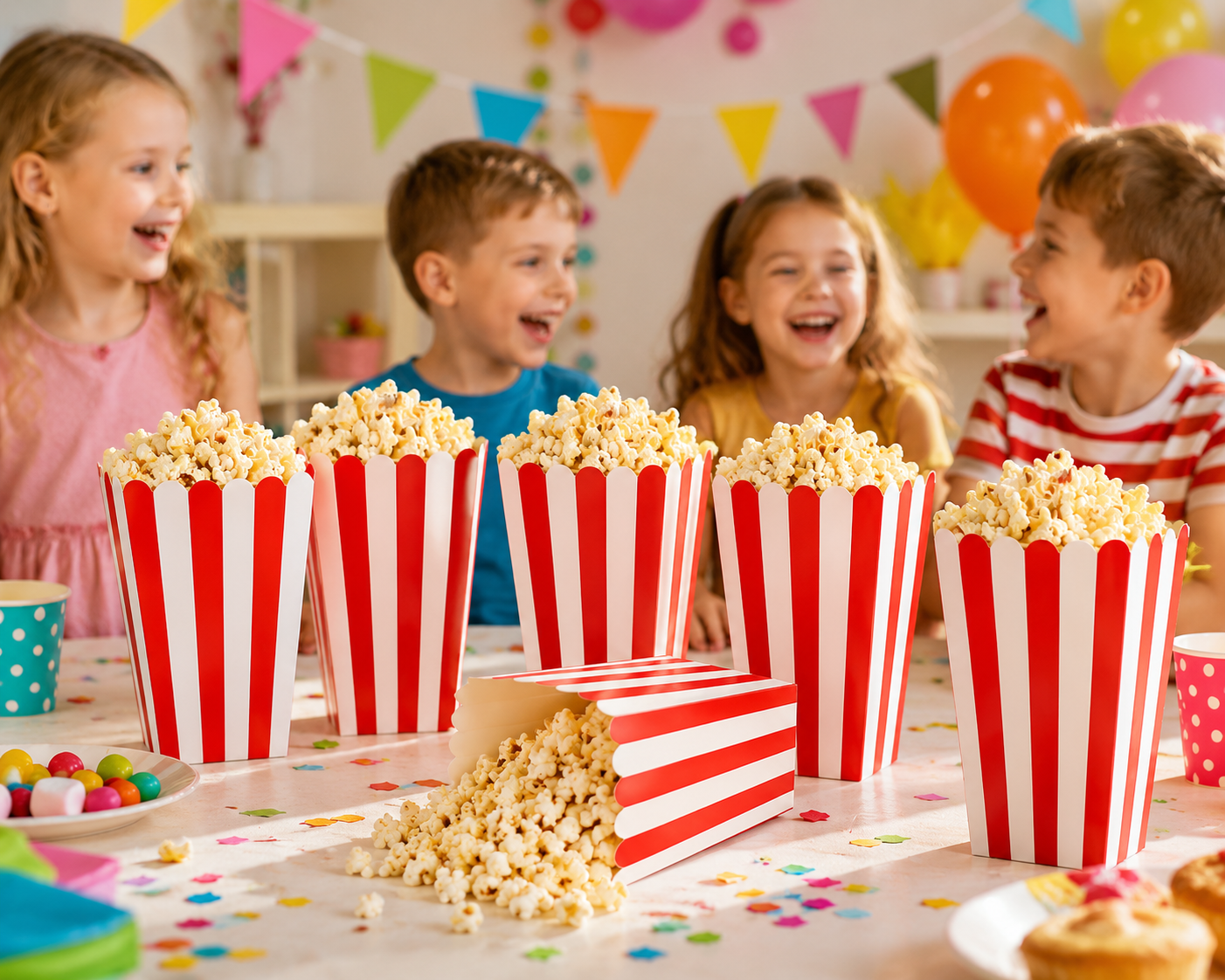 Pudełka na Popcorn Amerykańskie Mini Opakowania 30 szt Czerwono-Białe Paski