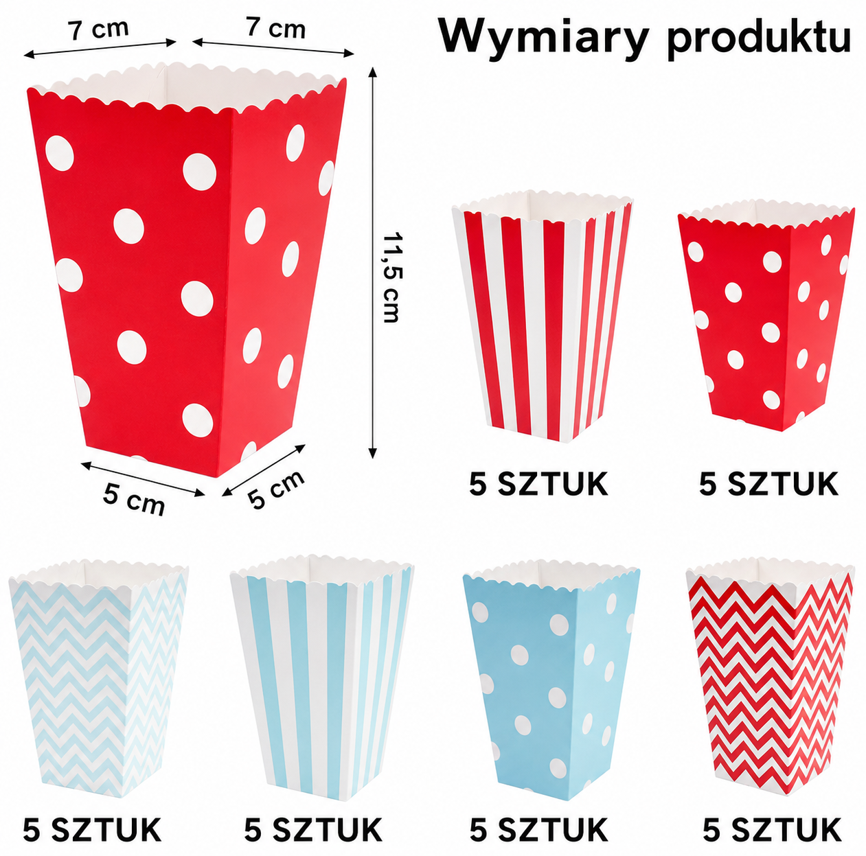 Pudełka na Popcorn Amerykańskie Mini Opakowania 30 szt Czerwone Niebieski w paski Drugie zdjęcie produktu