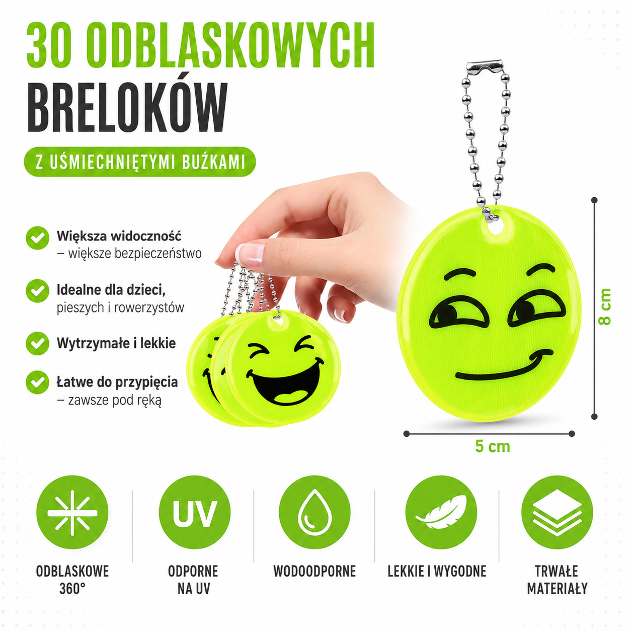 Zestaw Odblasków Odblaskowych Breloków Breloki Odblaskowe Kółka buźki 10szt