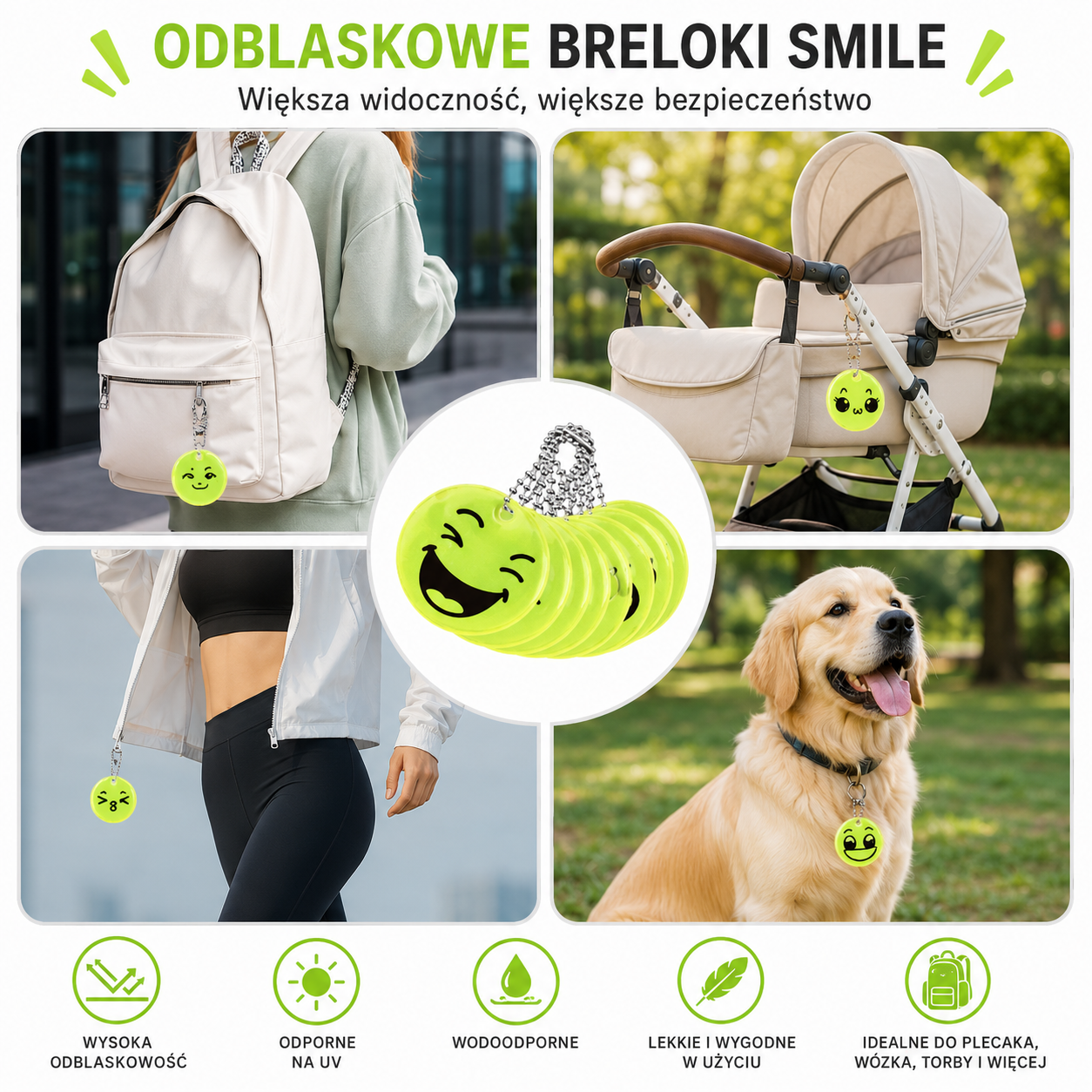 Zestaw Odblasków Odblaskowych Breloków Breloki Odblaskowe Kółka buźki 10szt