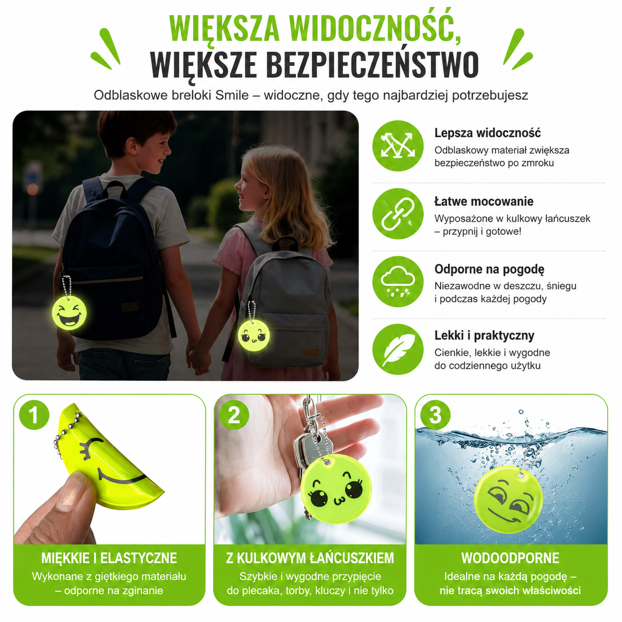 Zestaw Odblasków Odblaskowych Breloków Breloki Odblaskowe Kółka buźki 10szt