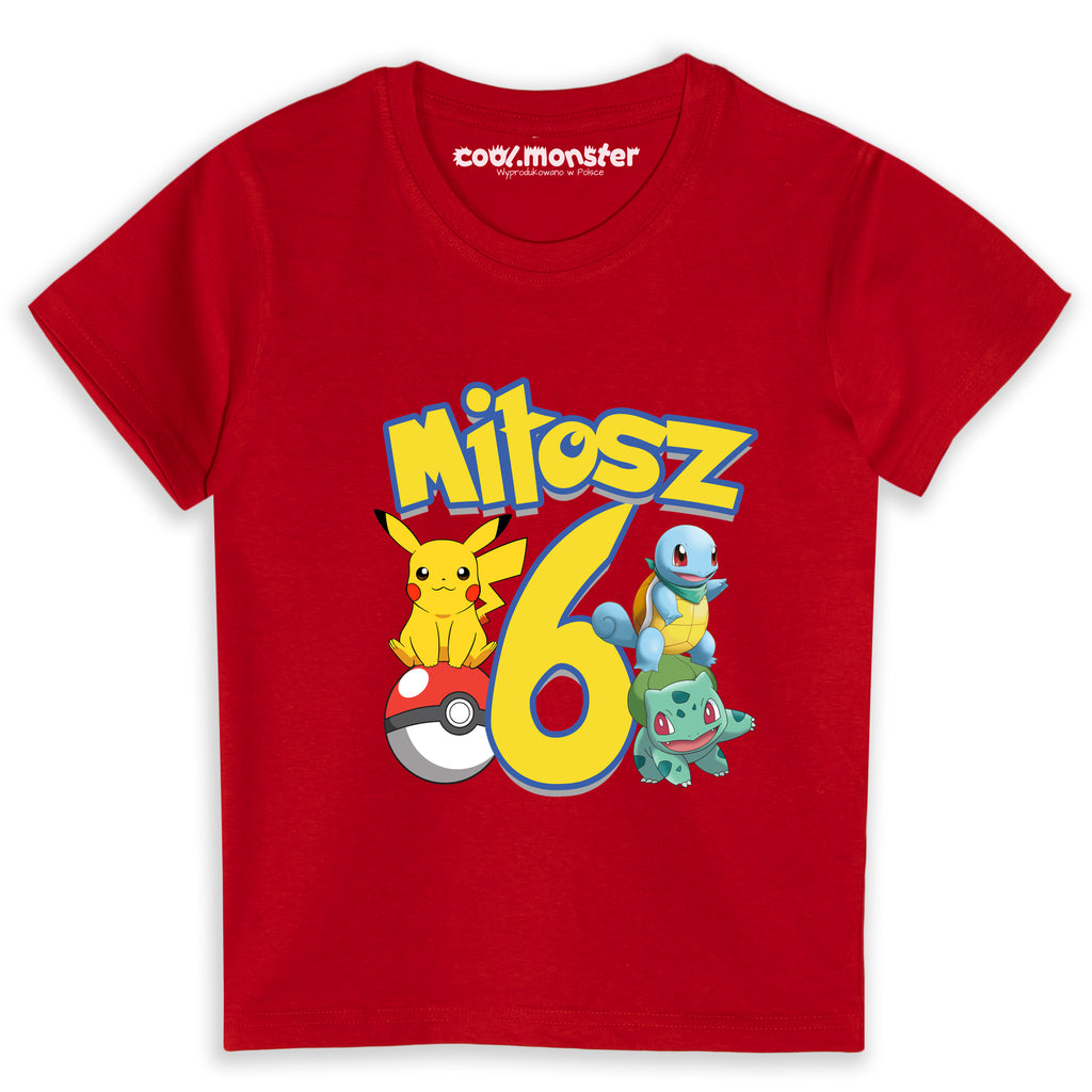 Pokemon - Pikachu - Koszulka / T-Shirt Dziecięcy z Imieniem i Cyfrą Prezent na Urodziny