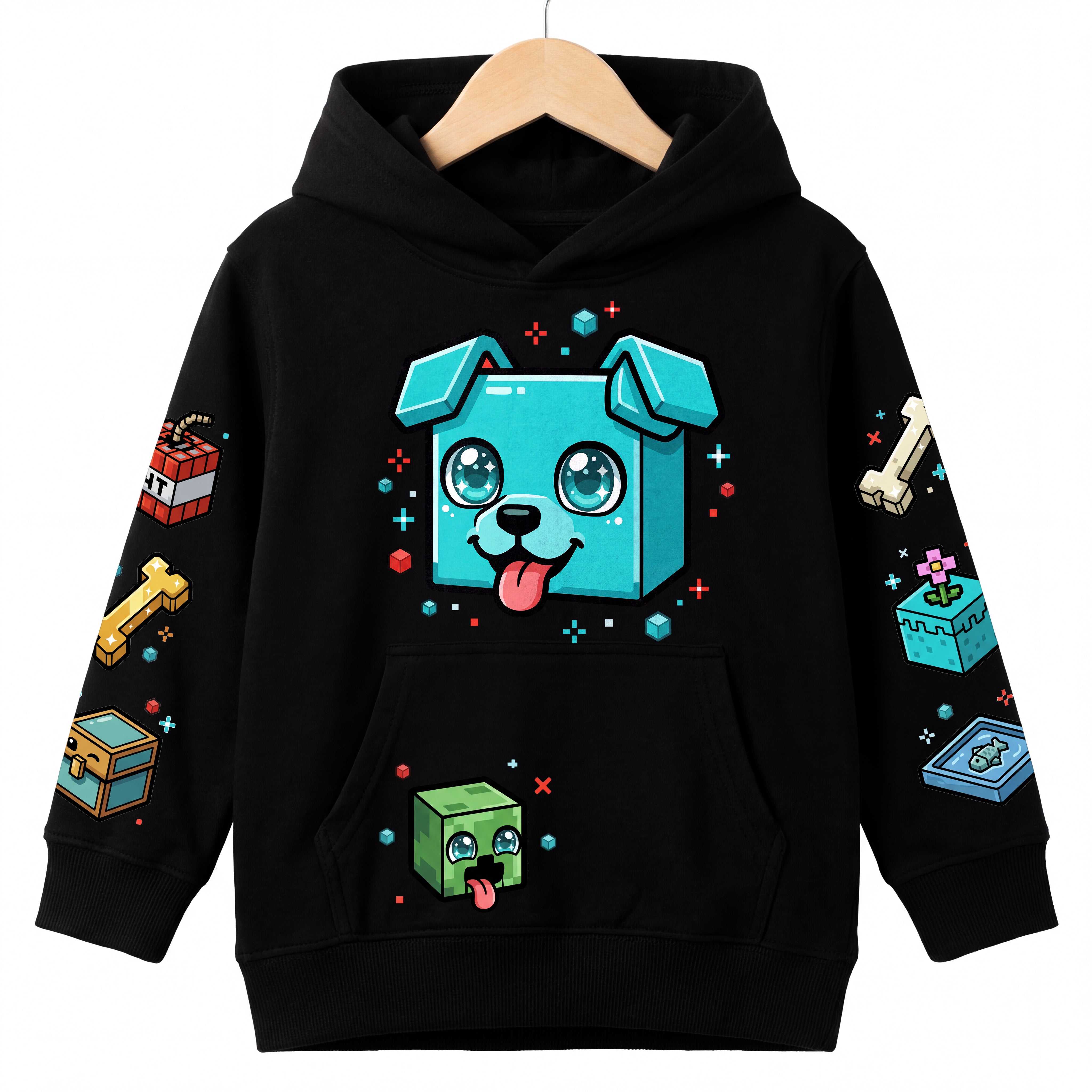 Bawełniana Bluza dziecięca Minecraft piesek czarna bluza z kapturem dla graczy z Pieskiem Drugie zdjęcie produktu