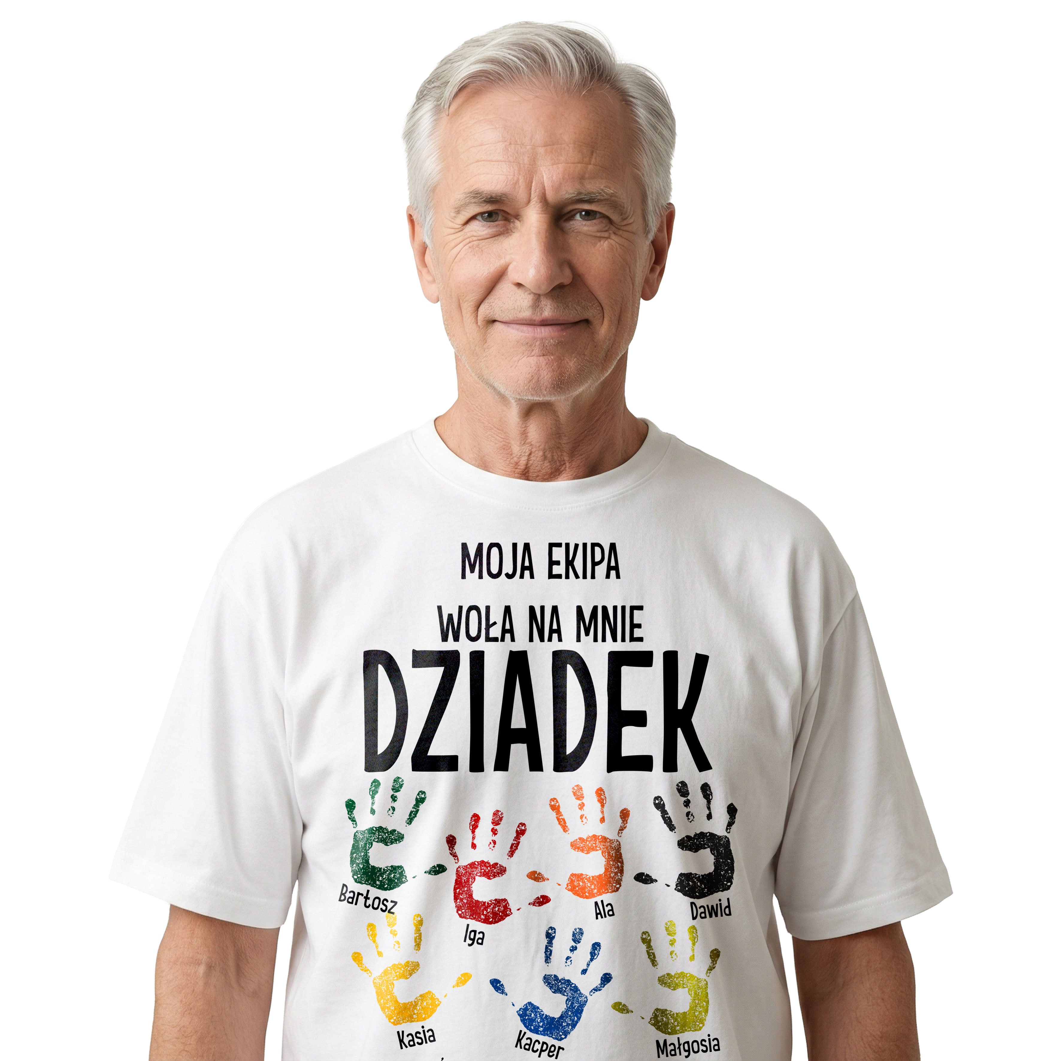 Koszulka Męska T-Shirt - Ekipa Dziadka z imionami wnuków - Czarna lub Biała- DZI03