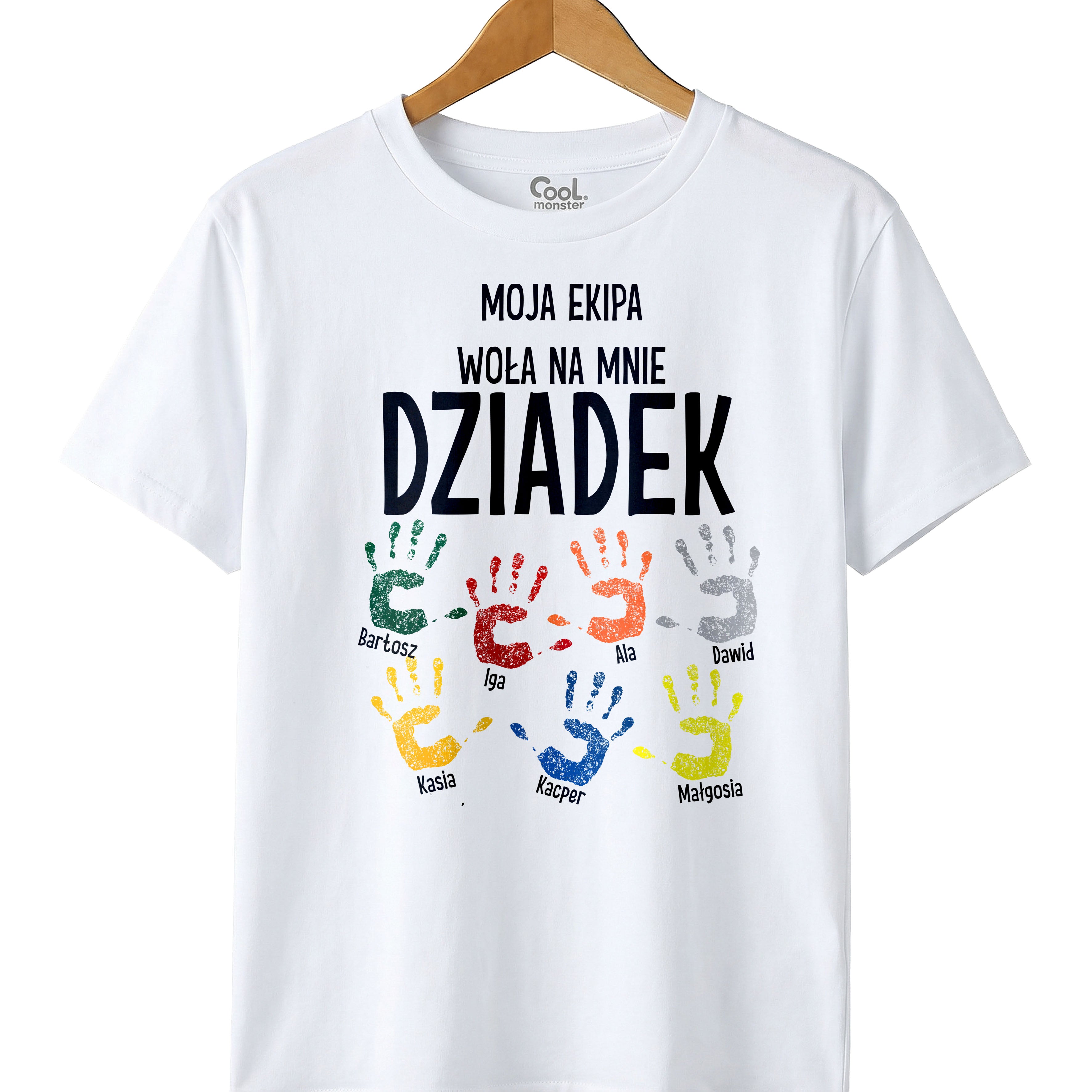 Koszulka Męska T-Shirt - Ekipa Dziadka z imionami wnuków - Czarna lub Biała- DZI03