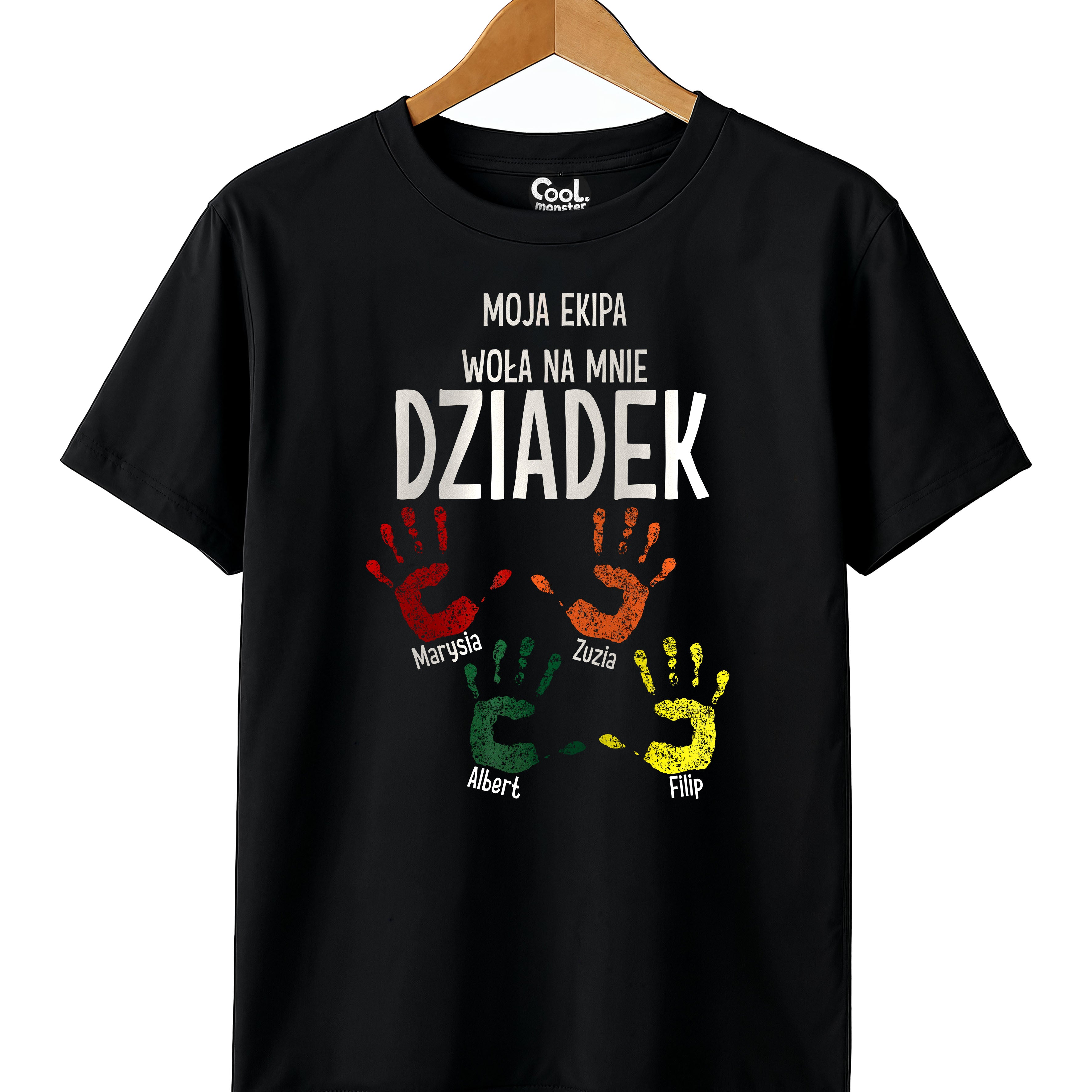 Koszulka Męska T-Shirt - Ekipa Dziadka z imionami wnuków - Czarna lub Biała- DZI03