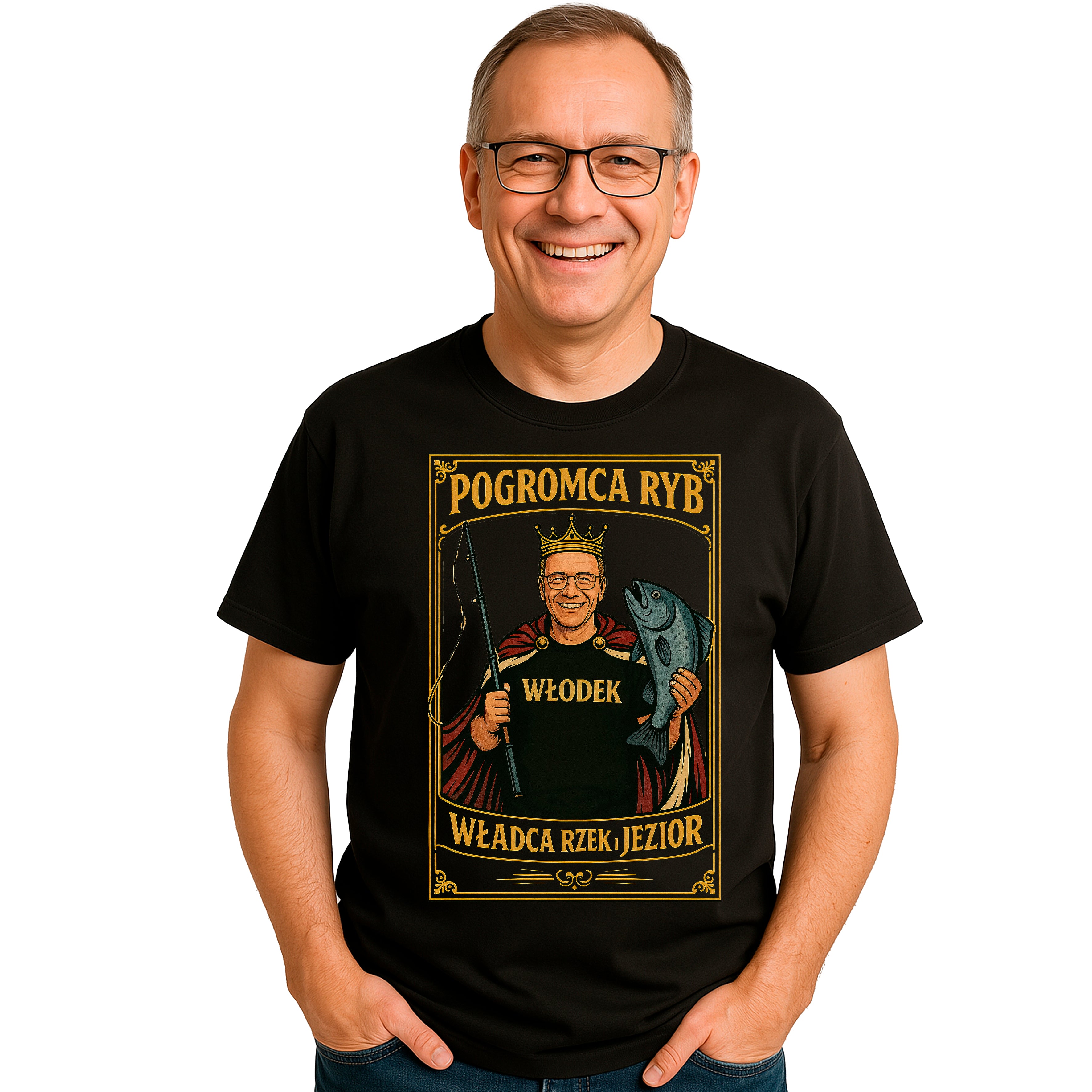 E04 Koszulka Męska T-Shirt Śmieszna Na Prezent Dla Wędkarza - PERSONALIZOWANA z imieniem S-2XL